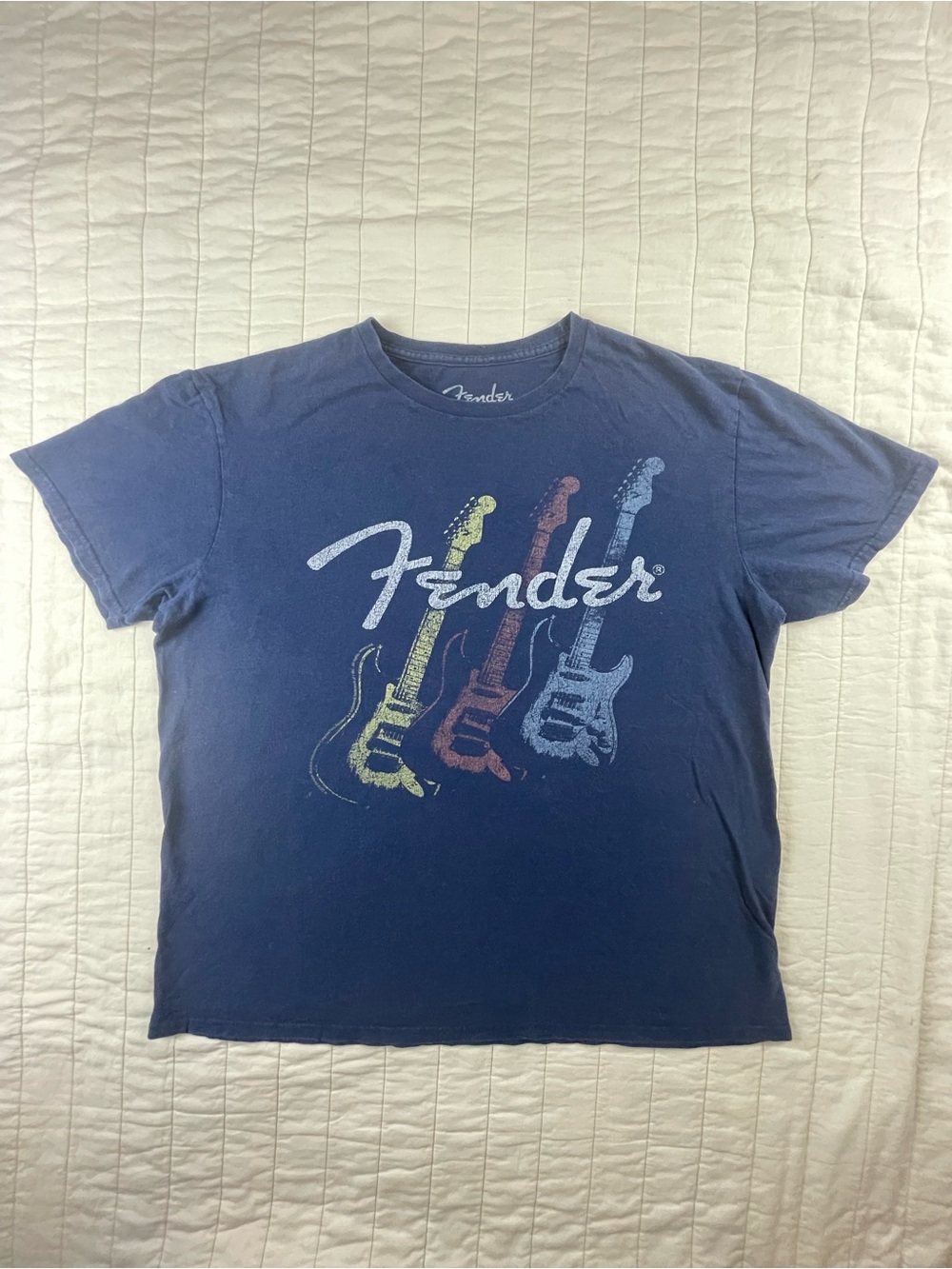 Fender Men's Navy Graphic Guitar Cotton T-Shirt Relaxed Fit Large